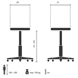 Technische Zeichnung der Stehhilfe TOP WORK 32 mit einer Höhe von 61 bis 84 cm von hjh OFFICE