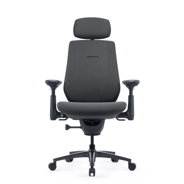 Bürostuhl LiberNovo Maxis Airflow in Graphit mit Kopfstütze, Armlehnen und fünf Rollen von Libernovo