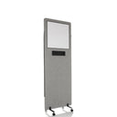 Hellgraue Trennwand FLEXMIUT WB mit integriertem Whiteboard, Ablagefach und Rollen von hjh OFFICE