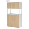 Aktenschrank FlexWall in Weiß und Eiche mit zwei Türen, offenem Regalfach und Stellfüßen von hjh OFFICE PRO