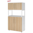 Aktenschrank FlexWall in Weiß und Eiche mit zwei Türen, offenem Regalfach und Stellfüßen von hjh OFFICE PRO