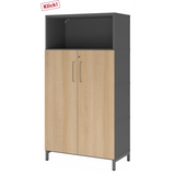 Aktenschrank FlexWall in Graphit und Eiche mit zwei Türen, offenem Fach und Sockelgestell von hjh OFFICE PRO