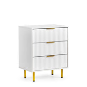 Weiße Kommode Hjelle K mit geriffeltem Frontdesign, drei goldfarbenen Griffen und vier goldenen Füßen von hjh LIVING
