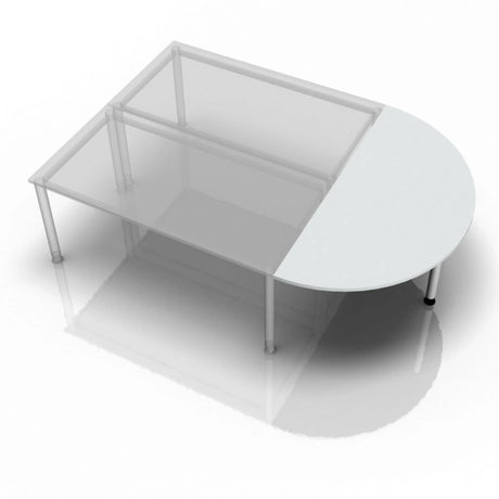 Grauer Ansatztisch JA60 / JA80 / JA160 mit einer halbkreisförmigen Platte und Metallbeinen von hjh OFFICE PRO