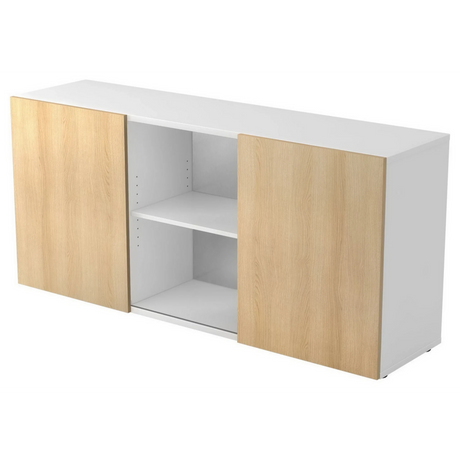 Sideboard KAPA 1780 mit weißen Korpus und Schwebetüren in Eicheoptik von hjh OFFICE PRO