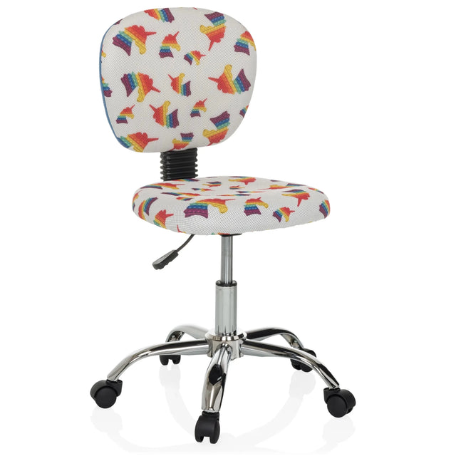 Kinderdrehstuhl KID BUBBLE mit buntem Regenbogen-Motiv und glänzendem Metallfußkreuz von hjh OFFICE