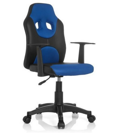 Kinderdrehstuhl KID GAME AL in Schwarz-Blau mit zwei Armlehnen und Rollen von hjh OFFICE