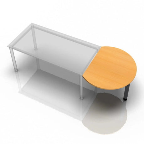 Ansatztisch LA60 G / LA80 G / LA160 G in Buche-Optik mit halbrunder Tischplatte und silbernem Gestell von hjh OFFICE PRO