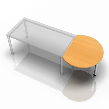 Ansatztisch LA60 / LA80 / LA160 in Buche-Optik mit halbrunder Tischplatte und weißem Gestell von hjh OFFICE PRO