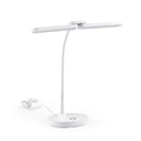 Weiße Schreibtischlampe Lumanova D6 mit flexiblem Hals und rundem Standfuß von hjh OFFICE