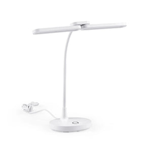 Weiße Schreibtischlampe Lumanova D6 mit flexiblem Hals und rundem Standfuß von hjh OFFICE