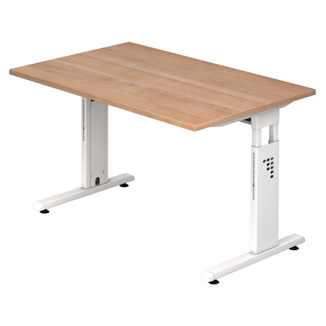 Höhenverstellbarer Schreibtisch MEGA 12 W in Nussbaum und Weiß mit weißem Gestell von hjh OFFICE PRO