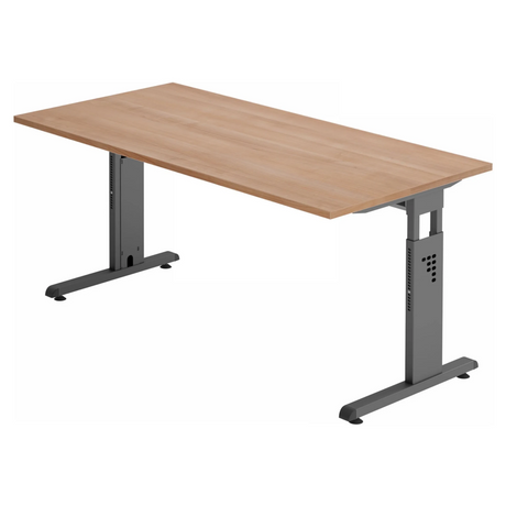 Höhenverstellbarer Schreibtisch MEGA 16 G mit Nussbaum-Platte und graphitfarbenem Gestell von hjh OFFICE PRO