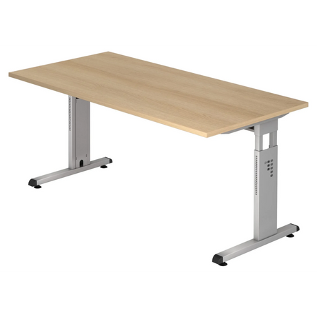Höhenverstellbarer Schreibtisch MEGA 16 S in Eiche-Optik mit silbernem Gestell von hjh OFFICE PRO