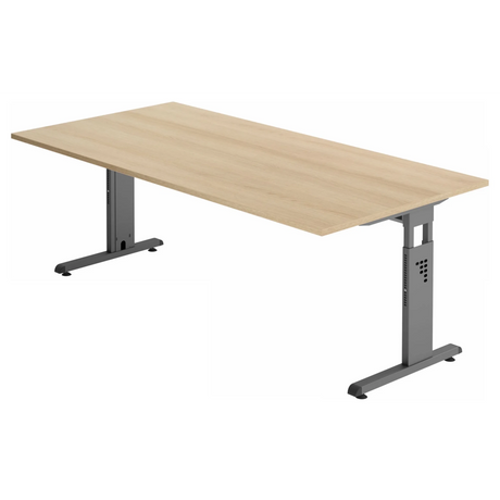 Höhenverstellbarer Schreibtisch MEGA 2E G in Eiche mit graphitfarbenem Gestell von hjh OFFICE PRO