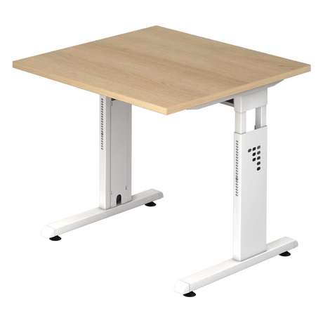 Höhenverstellbarer Schreibtisch MEGA 8 W mit heller Eichenplatte und weißem Gestell von hjh OFFICE PRO