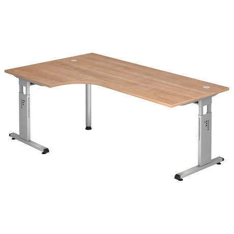 L-förmiger Schreibtisch MEGA 82 S in Nussbaum-Optik mit silbernem Gestell von hjh OFFICE PRO