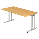 Schreibtisch NANO 16 S mit buchenfarbener Tischplatte und silbernen Metallbeinen von hjh OFFICE PRO