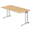 Schreibtisch NANO 16 S mit hellem Ahornholz-Dekor und silberfarbenem Metallgestell von hjh OFFICE PRO