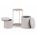 Beistelltisch Nestup 1 in Weiß und Eiche mit integriertem beige stoffbezogenem Hocker von hjh LIVING