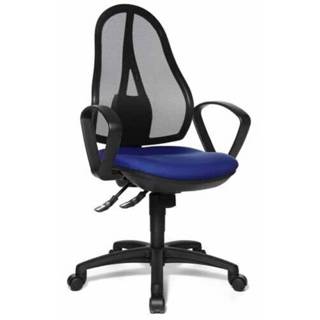 Profi-Bürostuhl Open Point SY B2 mit blauem Sitzpolster, schwarzem Netzrücken und Armlehnen von Topstar