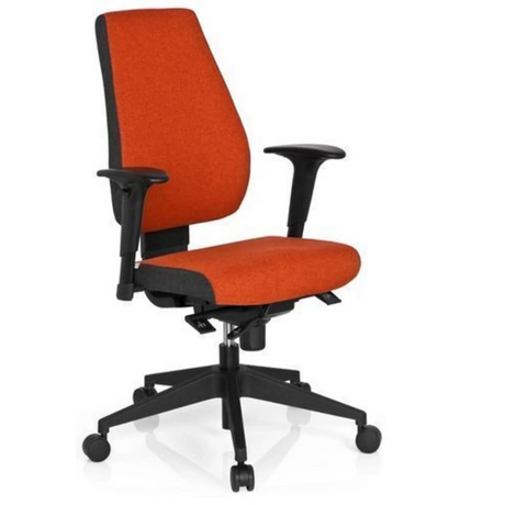 Profi-Bürostuhl PRO-TEC 500 mit rotem Stoffbezug, schwarzen Armlehnen und Rollenfußkreuz von hjh OFFICE