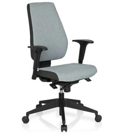 Profi-Bürostuhl PRO-TEC 500 mit grauer Polsterung, schwarzen Armlehnen und Rollenkreuz von hjh OFFICE