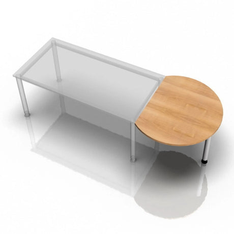 Ansatztisch RA60 / RA80 / RA160 mit halbrunder Platte in Nussbaum-Optik und weißem Gestell von hjh OFFICE PRO