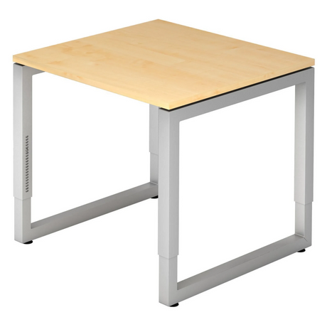 Höhenverstellbarer Schreibtisch REGO 8 S mit Ahornholzplatte und silbernem Gestell von hjh OFFICE PRO