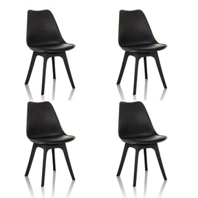 Vier schwarze Schalenstühle SCANDI P mit minimalistischem Design und vier Beinen von hjh OFFICE