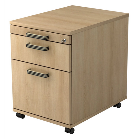System Rollcontainer SIGNA AC20 in Eiche-Optik mit drei Schubladen und Streifengriffen von hjh OFFICE PRO
