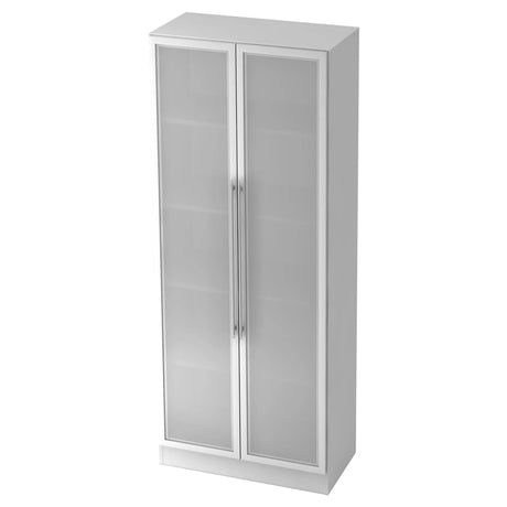 Schrank SIGNA G 7100G in Weiß-Silber mit zwei mattierten Glastüren und Relinggriffen von hjh OFFICE PRO