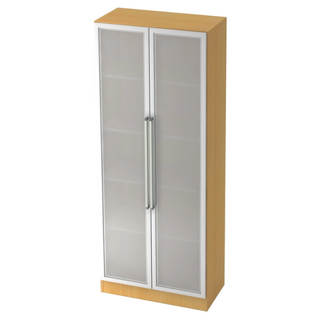 Aktenschrank SIGNA G 7100G in Buche-Optik mit silbernen Glastüren und Chromgriffen von hjh OFFICE PRO
