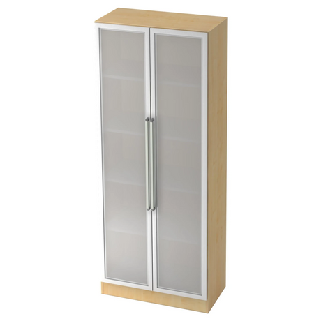 Aktenschrank SIGNA G 7100G in Ahorn-Optik mit mattierten Glastüren und silbernen Chromgriffen von hjh OFFICE PRO