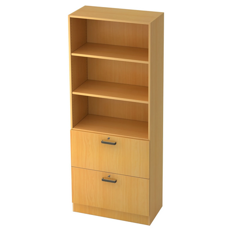 Regalschrank SIGNA G 7300 in buchenfarbenem Dekor mit offenen Fächern und zwei Schubladen von hjh OFFICE PRO