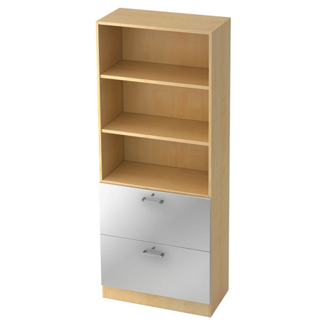 Regal SIGNA G 7300 aus hellem Ahornholz mit zwei silbernen Schubladen und Chromgriffen von hjh OFFICE PRO