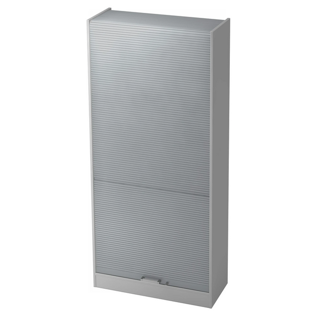 Grauer Aktenschrank SIGNA R 90 aus Metall mit Lamellentüren und Chromgriff von hjh OFFICE PRO
