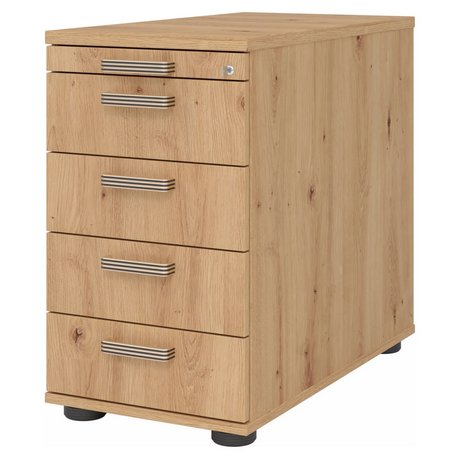 Standcontainer SIGNA SC50 in Asteiche-Optik mit vier Schubladen und Streifengriffen von hjh OFFICE PRO