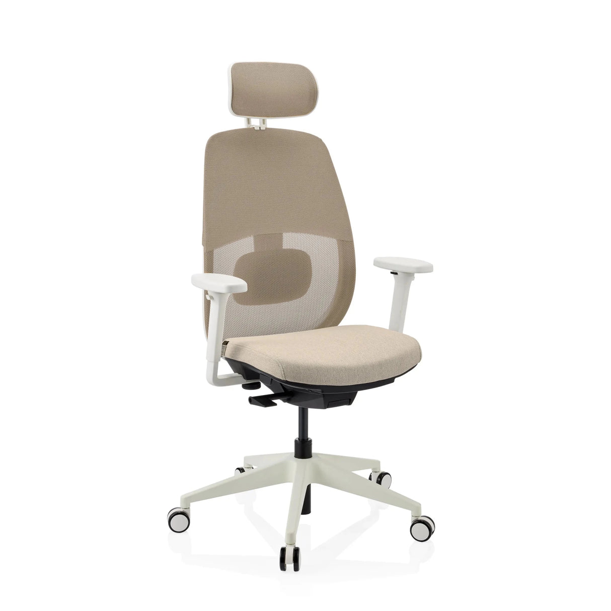Profi-Bürostuhl Skandis Pro in Beige mit weißem Rahmen und Kopfstütze von hjh OFFICE