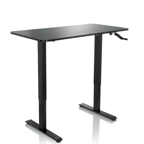 Schwarzer Stehschreibtisch STAND CR mit Kurbelmechanismus und T-Fuß-Gestell von hjh OFFICE