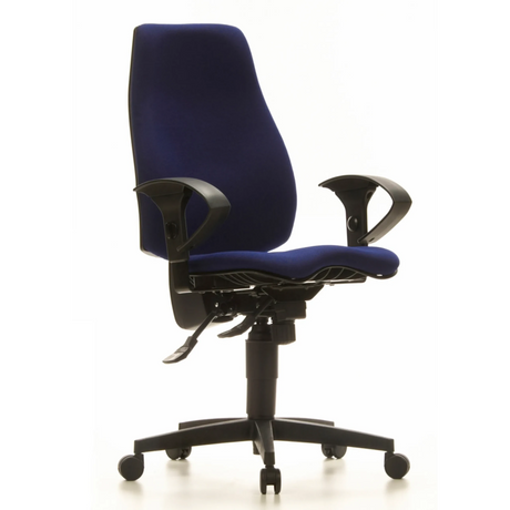 Profi-Bürostuhl SYDNEY PRO mit dunkelblauem Stoffbezug, schwarzen Armlehnen und Rollen von Topstar