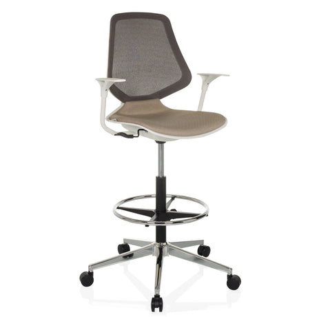 Beiger Counterstuhl TOP WORK STYLE mit Netzrückenlehne und Fußring auf Rollen von hjh OFFICE