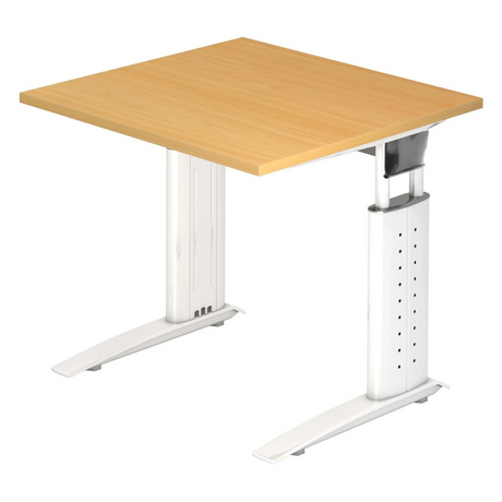 Höhenverstellbarer Schreibtisch UNDA 8 W in Buche und Weiß mit quadratischer Platte von hjh OFFICE PRO