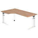 Höhenverstellbarer Schreibtisch UNDA 82 W in Nussbaum-Optik mit weißem Gestell von hjh OFFICE PRO