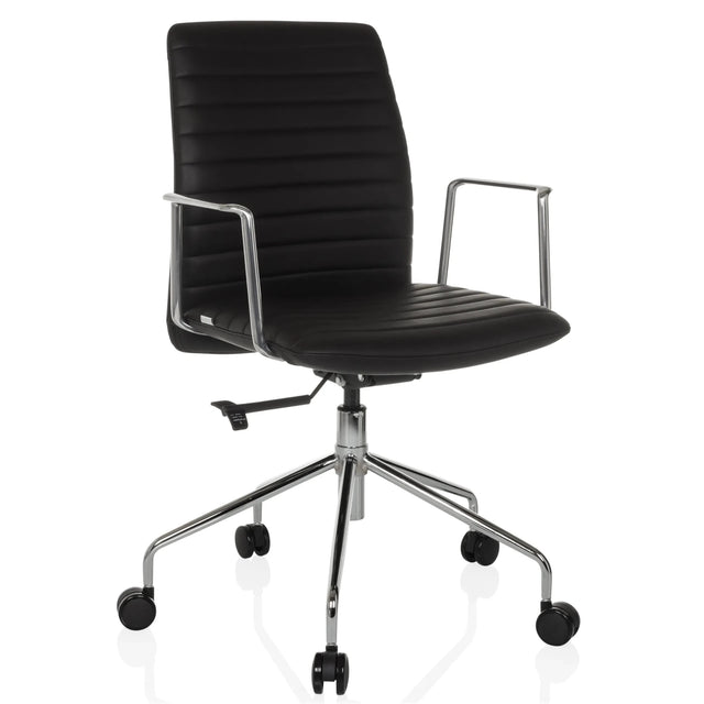 Luxus-Chefsessel VEMONA 30 mit schwarzem Bezug, Chrom-Armlehnen und einem Fußkreuz auf Rollen von hjh OFFICE