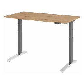 Elektrisch höhenverstellbarer Schreibtisch XBHM 14 GC in Asteiche mit grauen Beinen und Bedienfeld von hjh OFFICE PRO