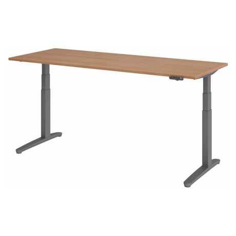 Elektrisch höhenverstellbarer Schreibtisch XBHM 20 GG in Nussbaumoptik mit grauem Gestell von hjh OFFICE PRO
