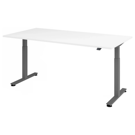 Elektrisch höhenverstellbarer Schreibtisch XMST 2E G mit weißer Tischplatte und grauem Gestell von hjh OFFICE PRO