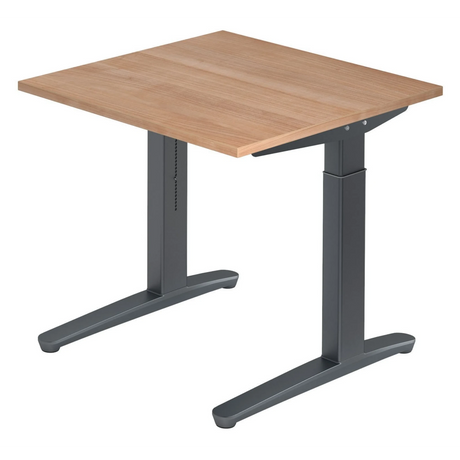 Höhenverstellbarer Schreibtisch XTRA XB 8 GG mit Tischplatte in Nussbaumoptik und dunkelgrauem Gestell von hjh OFFICE PRO