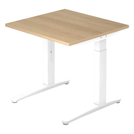 Höhenverstellbarer Schreibtisch XTRA XB 8 WW mit Eichenholzplatte und weißem Gestell von hjh OFFICE PRO